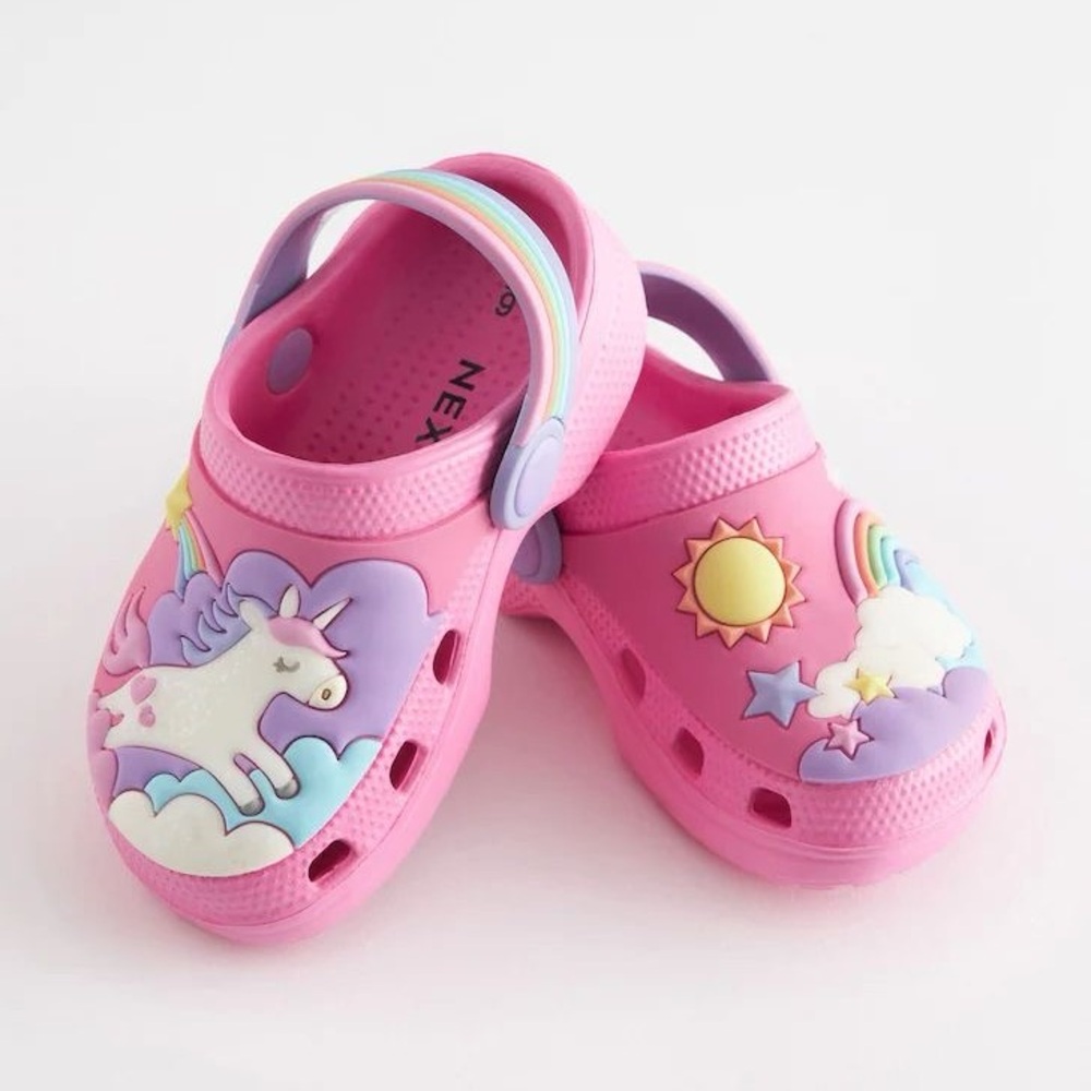 Next UK Pink Unicorn Rainbow Kids Clogs Size US 10 (UK 9)